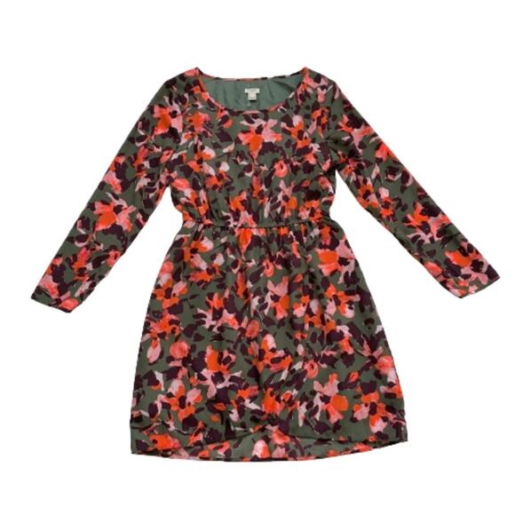 J. Crew Factory Green Orange Floral Long Sleeve Tulip Hem Lined Dress Size 6 - Picture 7 of 12